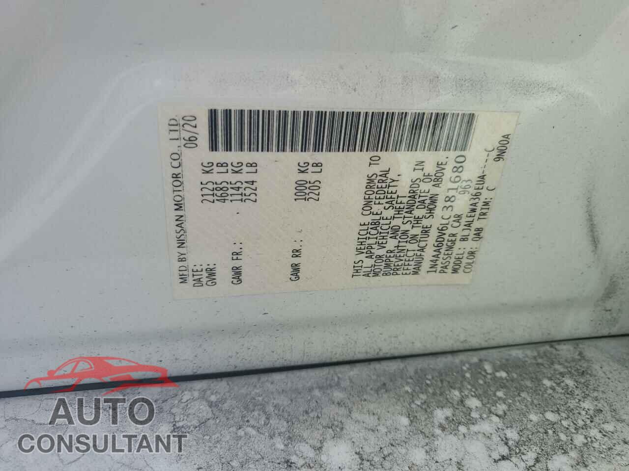 NISSAN MAXIMA 2020 - 1N4AA6DV6LC381680