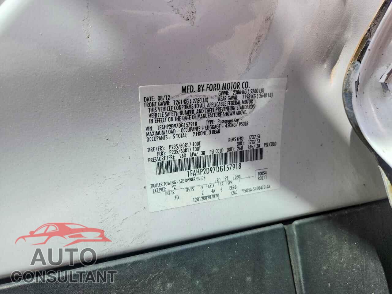 FORD TAURUS 2013 - 1FAHP2D97DG157918