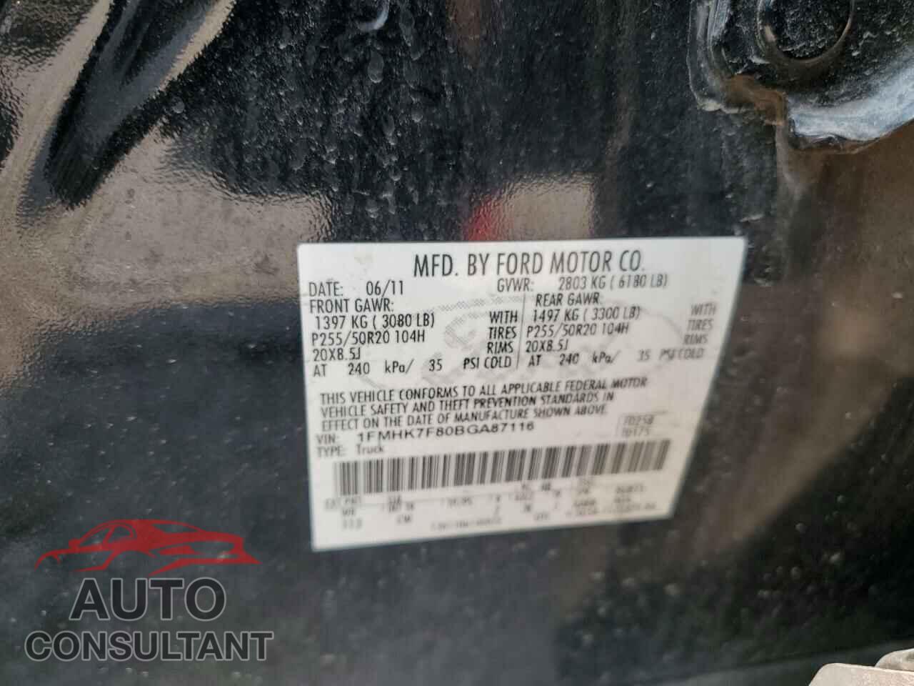 FORD EXPLORER 2011 - 1FMHK7F80BGA87116