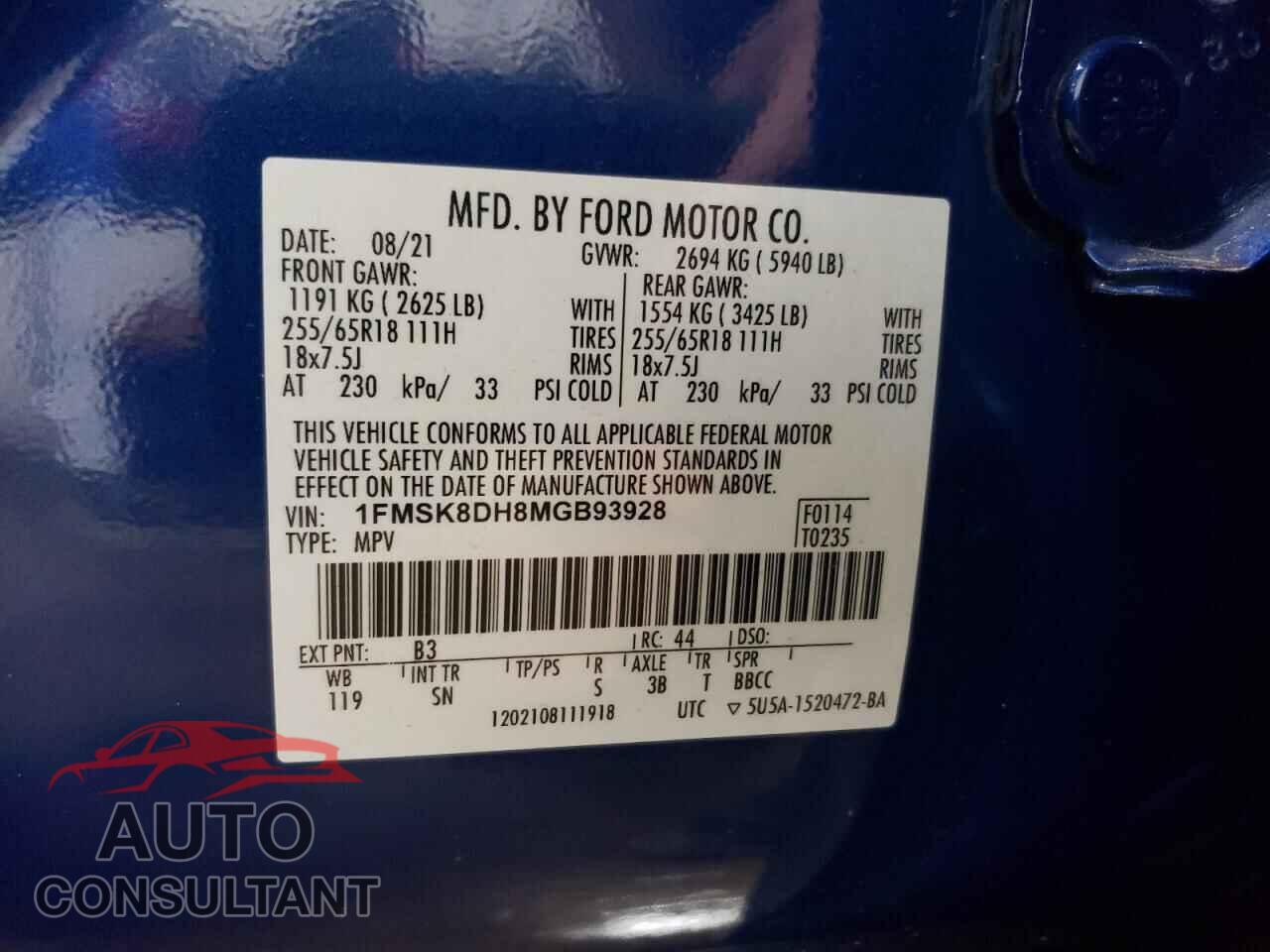 FORD EXPLORER 2021 - 1FMSK8DH8MGB93928