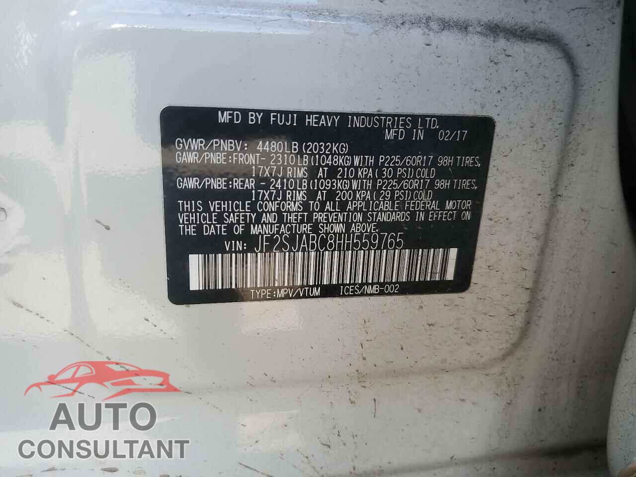 SUBARU FORESTER 2017 - JF2SJABC8HH559765