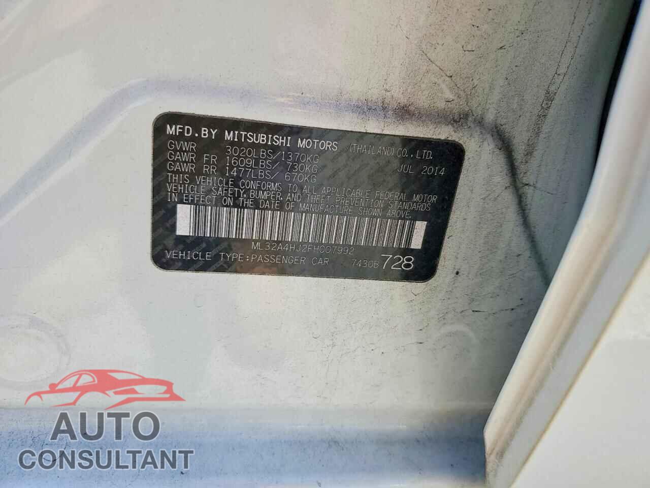 MITSUBISHI MIRAGE 2015 - ML32A4HJ2FH007992