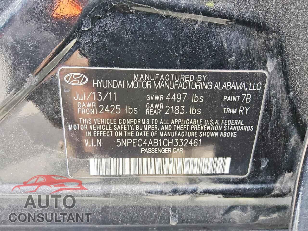 HYUNDAI SONATA 2012 - 5NPEC4AB1CH332461