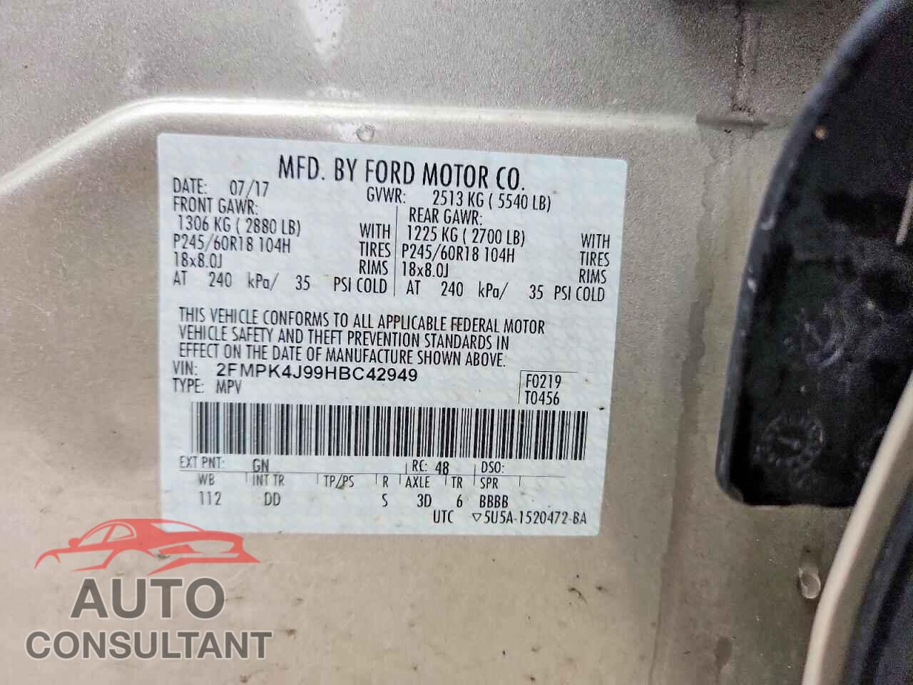 FORD EDGE 2017 - 2FMPK4J99HBC42949