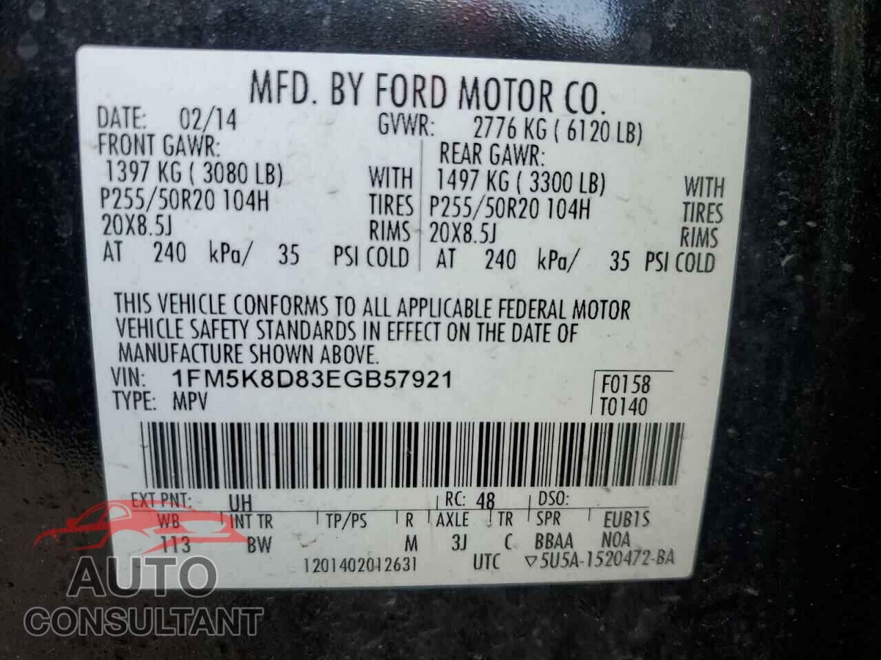 FORD EXPLORER 2014 - 1FM5K8D83EGB57921