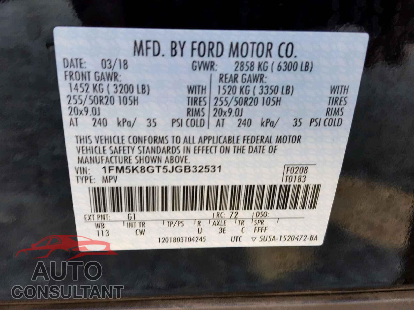 FORD EXPLORER S 2018 - 1FM5K8GT5JGB32531