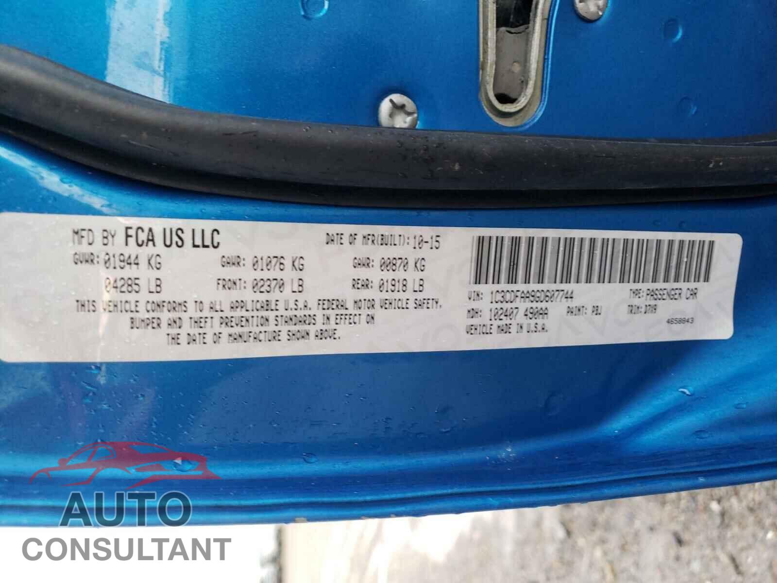 DODGE DART 2016 - 1C3CDFAA9GD607744