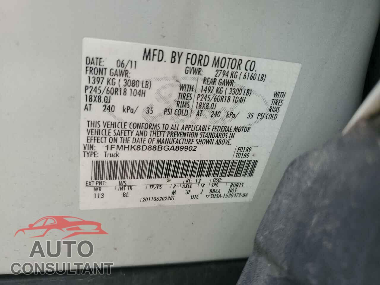 FORD EXPLORER 2011 - 1FMHK8D88BGA89902
