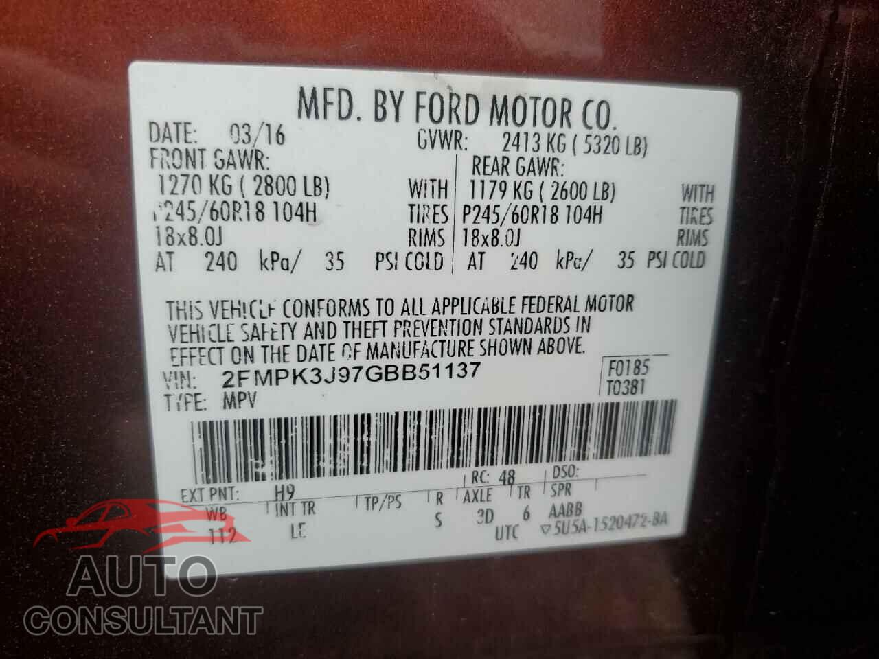 FORD EDGE 2016 - 2FMPK3J97GBB51137