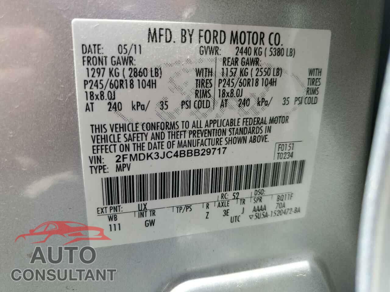 FORD EDGE 2011 - 2FMDK3JC4BBB29717