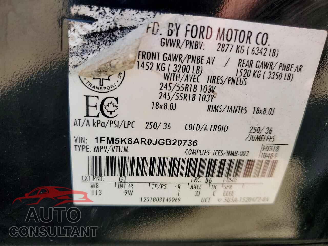 FORD EXPLORER 2018 - 1FM5K8AR0JGB20736