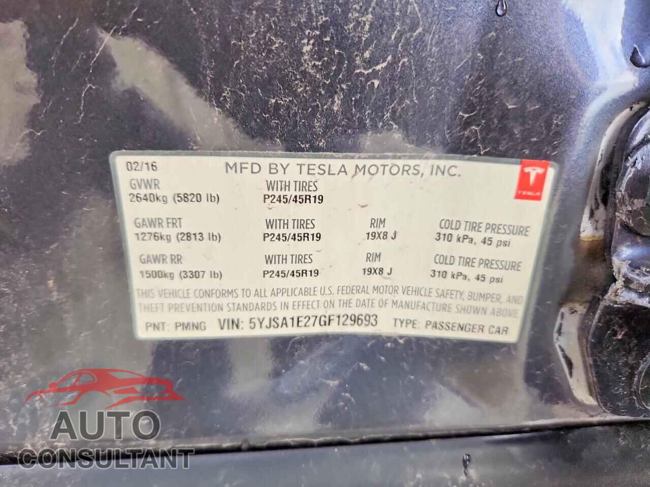 TESLA MODEL S 2016 - 5YJSA1E27GF129693