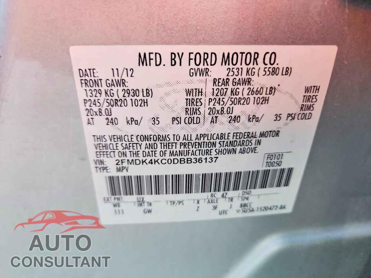 FORD EDGE 2013 - 2FMDK4KC0DBB36137