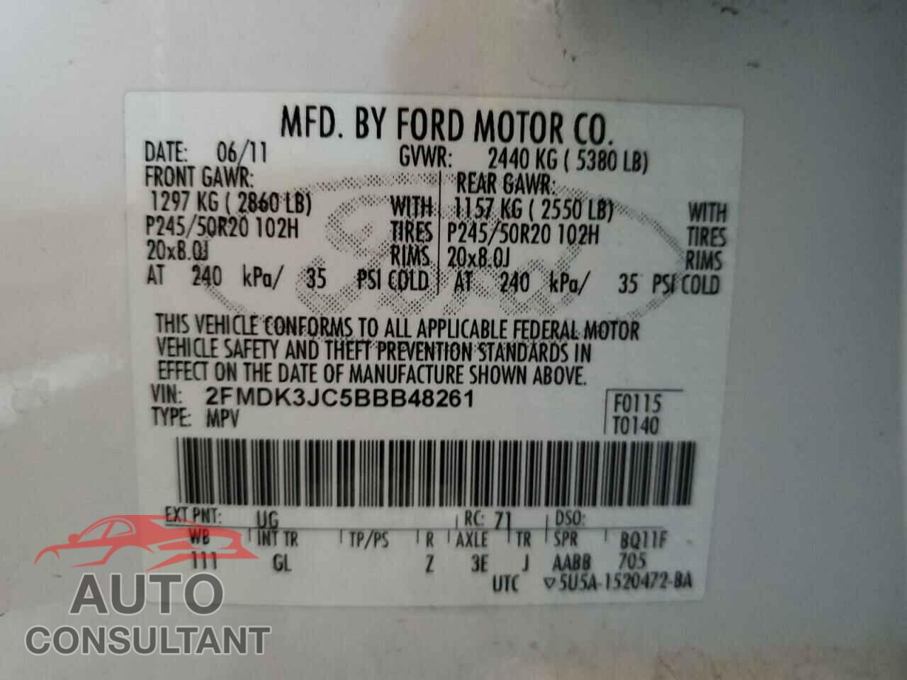 FORD EDGE 2011 - 2FMDK3JC5BBB48261