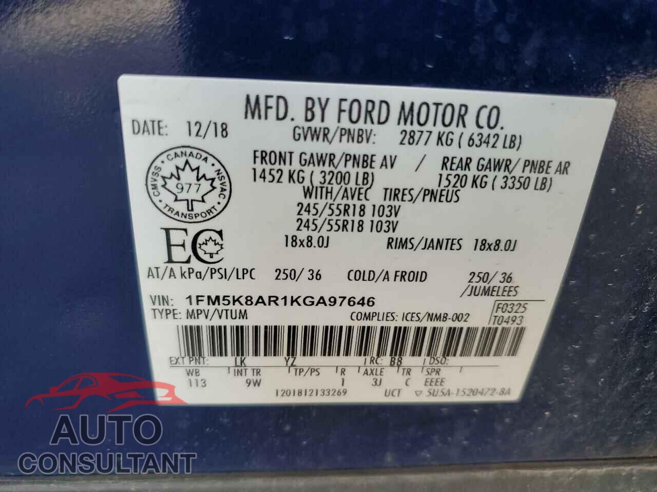 FORD EXPLORER 2019 - 1FM5K8AR1KGA97646