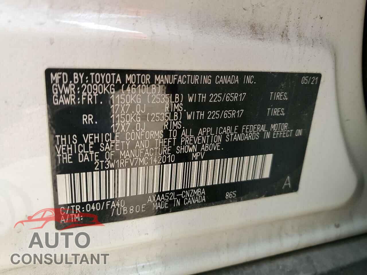 TOYOTA RAV4 2021 - 2T3W1RFV7MC142010