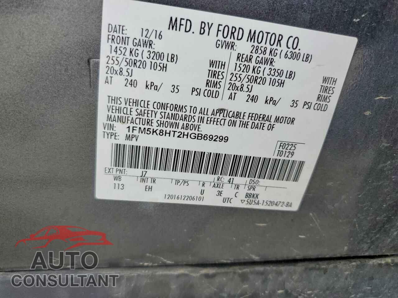 FORD EXPLORER 2017 - 1FM5K8HT2HGB69299