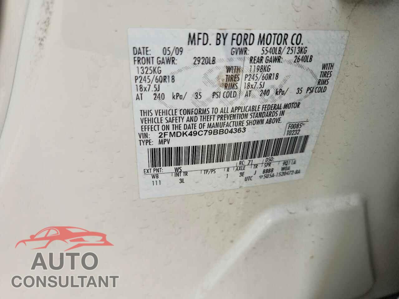 FORD EDGE 2009 - 2FMDK49C79BB04363