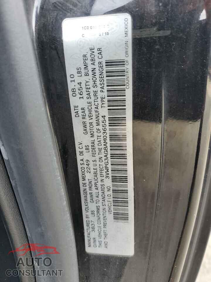 VOLKSWAGEN BEETLE 2010 - 3VWPG3AG8AM036554