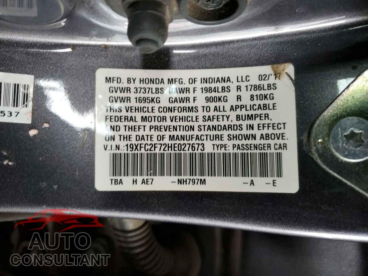 HONDA CIVIC 2017 - 19XFC2F72HE027673