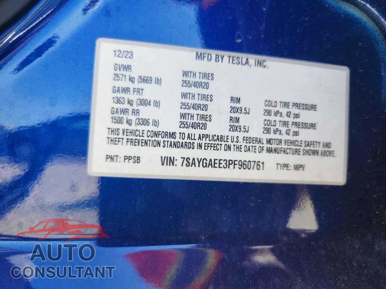 TESLA MODEL Y 2023 - 7SAYGAEE3PF960761