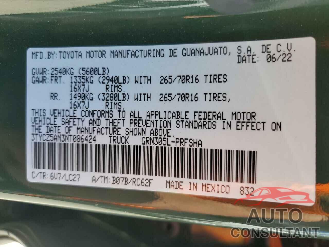 TOYOTA TACOMA 2022 - 3TYCZ5AN3NT086424