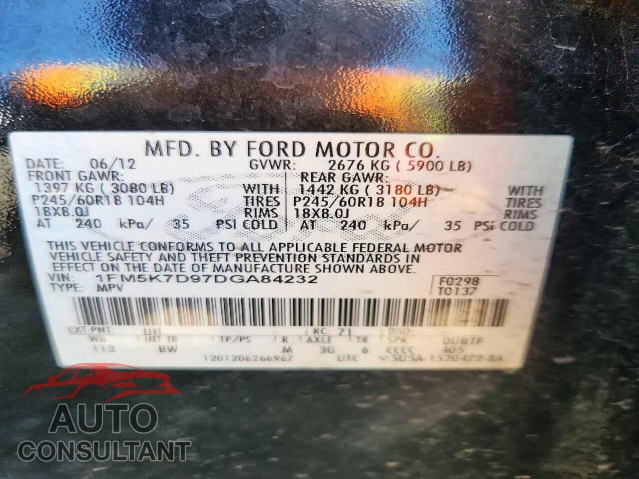 FORD EXPLORER 2013 - 1FM5K7D97DGA84232