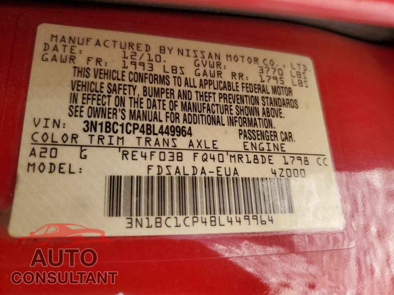 NISSAN VERSA 2011 - 3N1BC1CP4BL449964