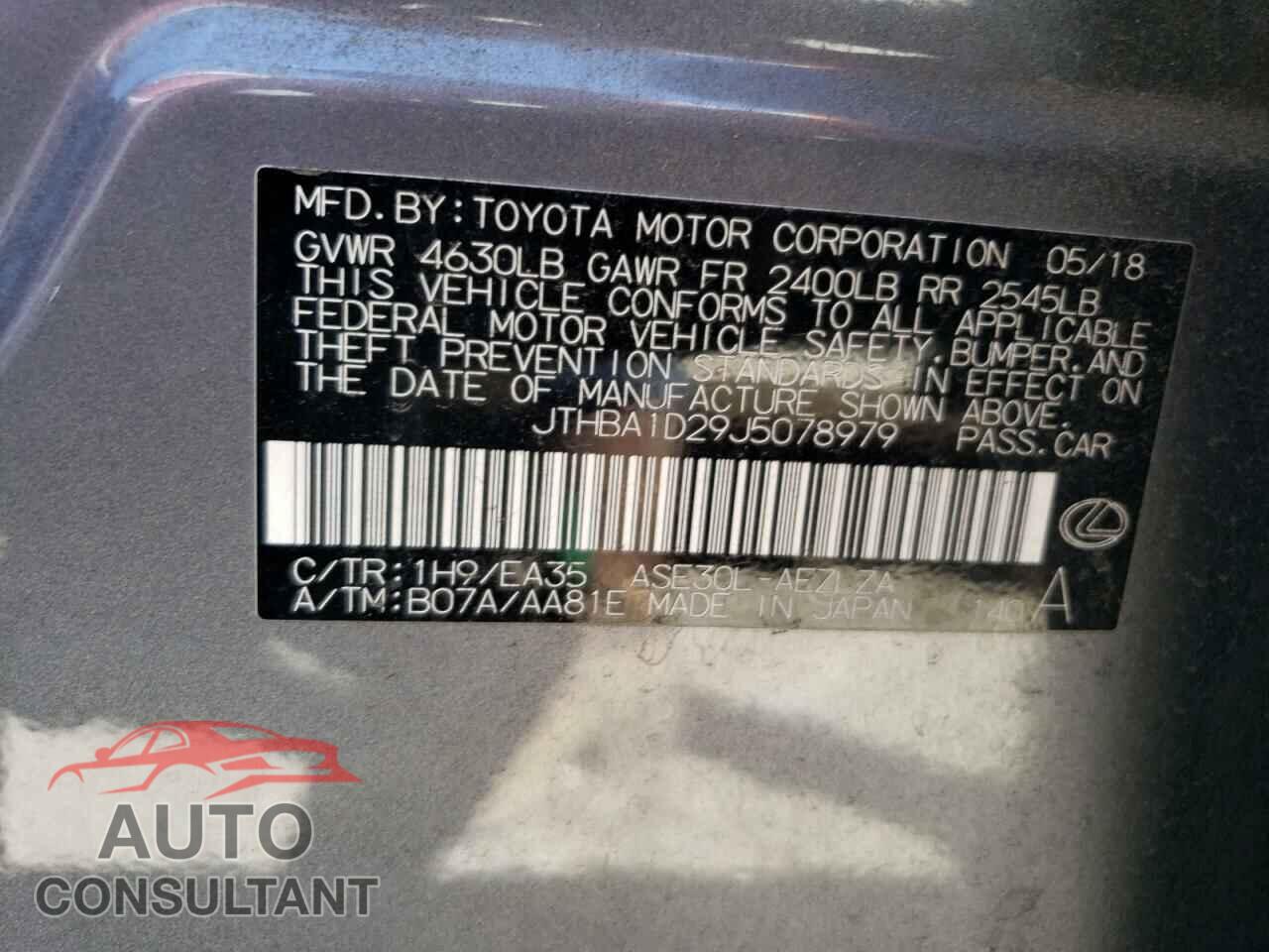 LEXUS IS 2018 - JTHBA1D29J5078979