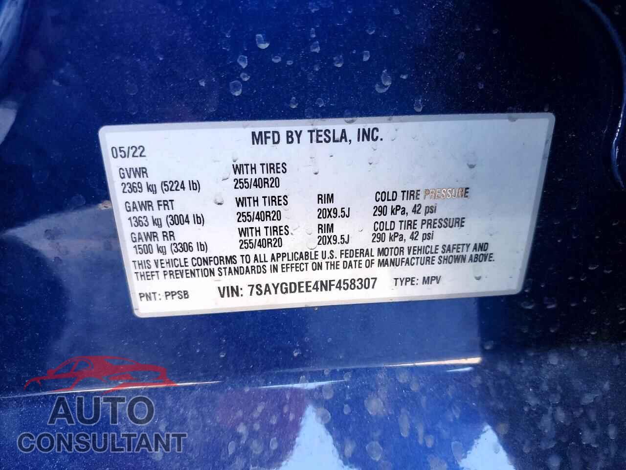 TESLA MODEL Y 2022 - 7SAYGDEE4NF458307