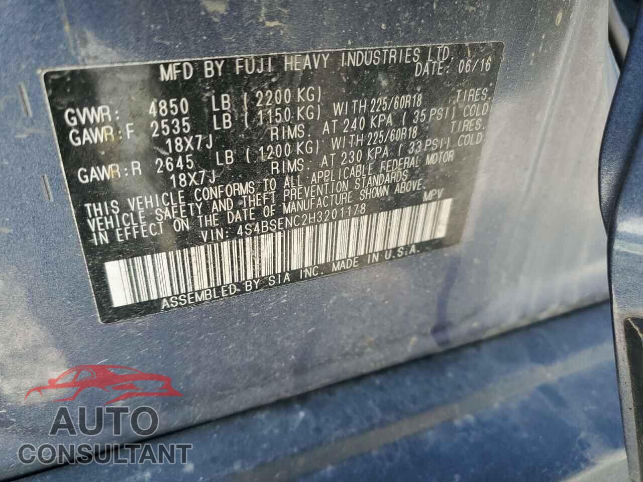 SUBARU OUTBACK 2017 - 4S4BSENC2H3201178