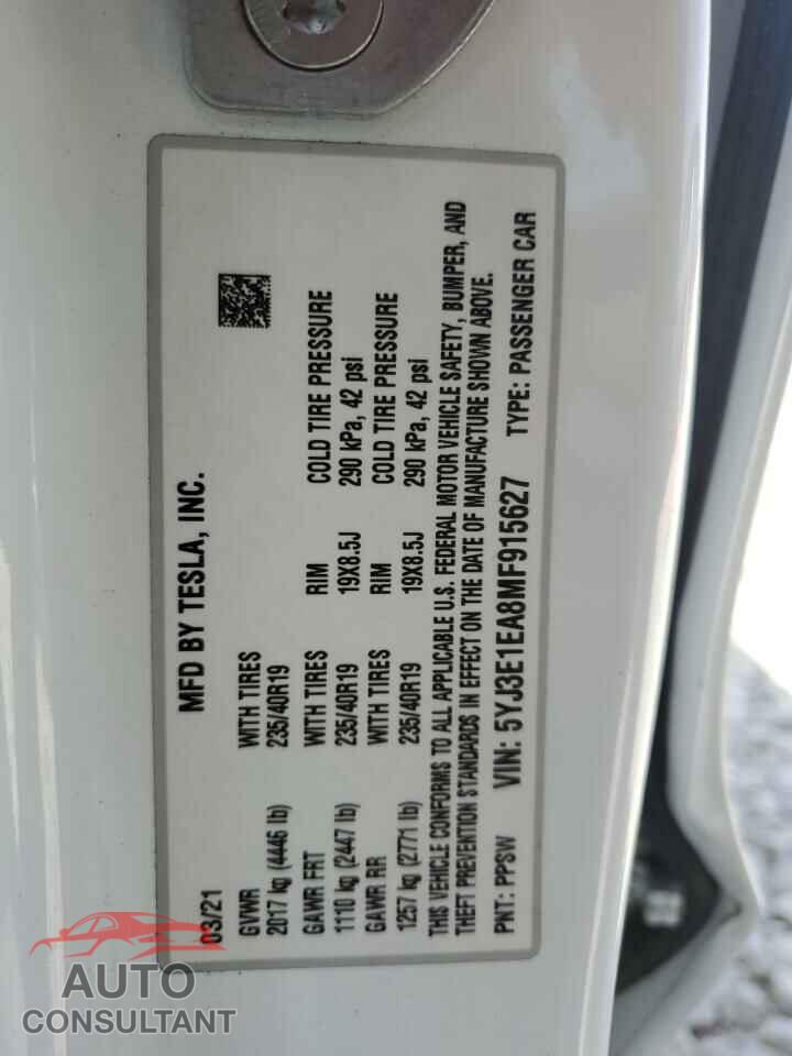 TESLA MODEL 3 2021 - 5YJ3E1EA8MF915627