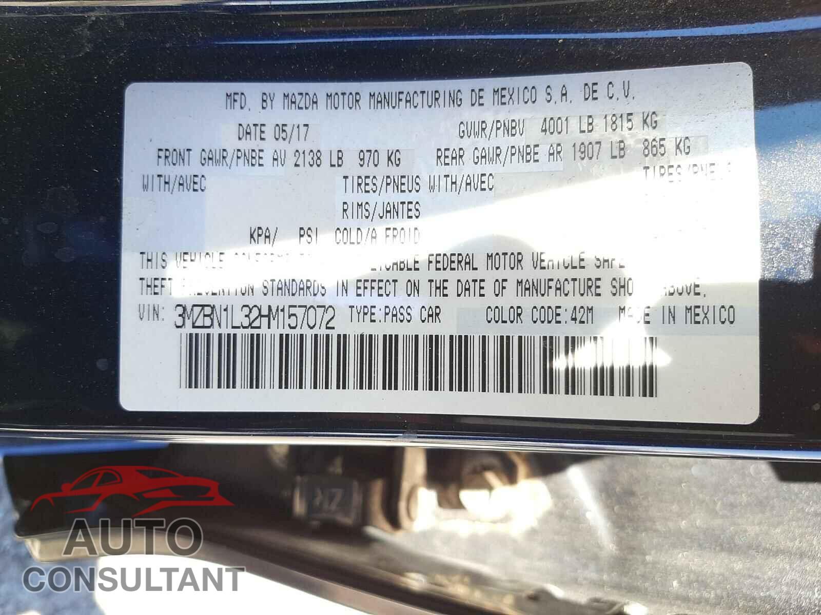 MAZDA 3 2017 - 3MZBN1L32HM157072