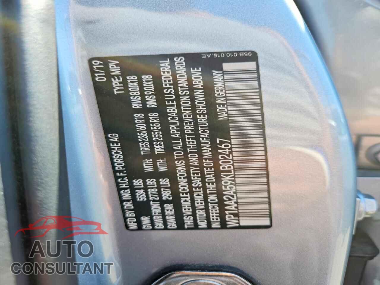 PORSCHE MACAN 2019 - WP1AA2A59KLB02467