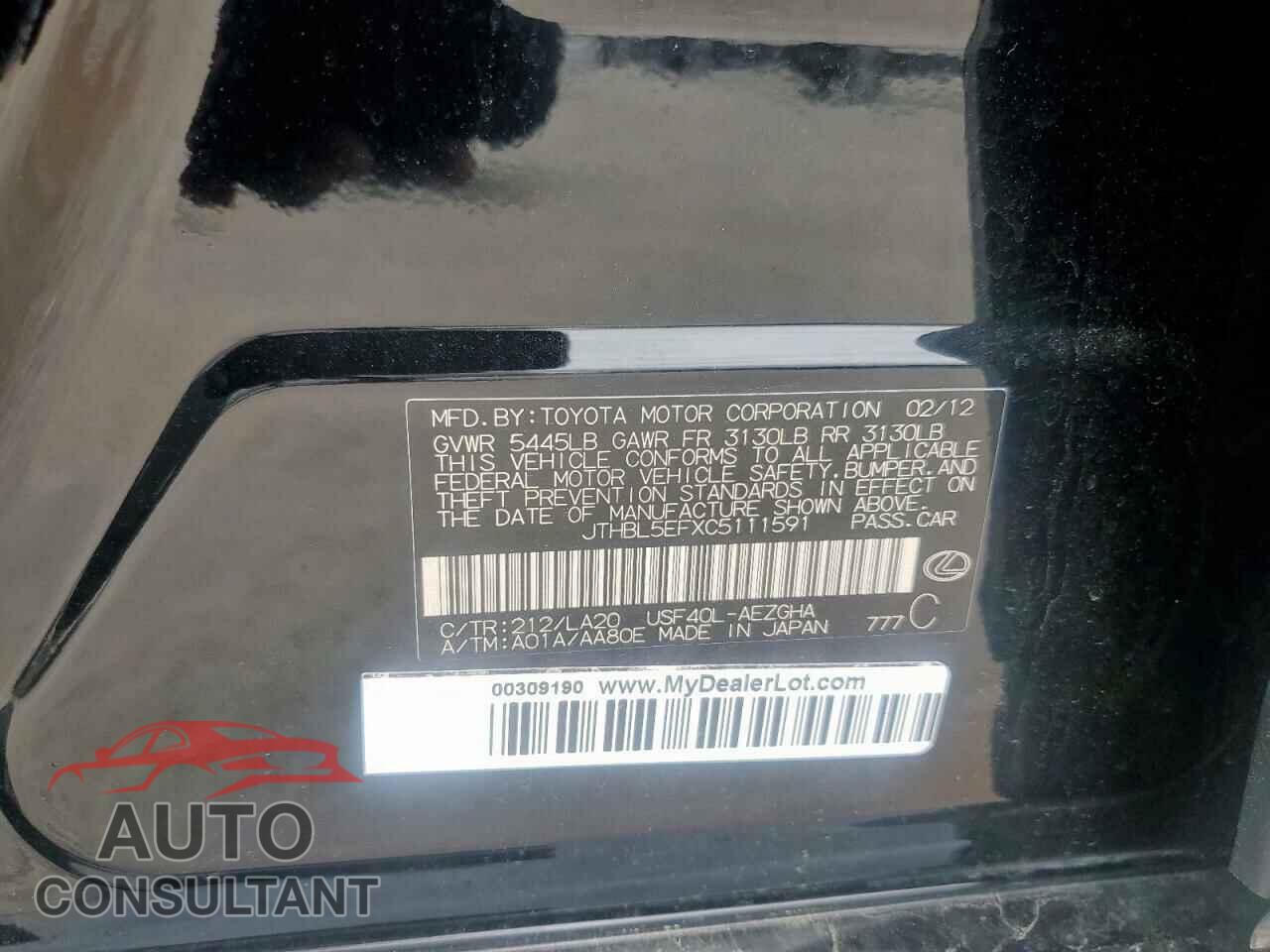 LEXUS LS460 2012 - JTHBL5EFXC5111591