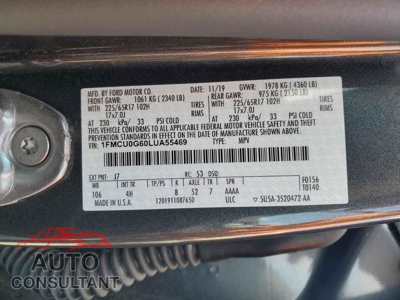 FORD ESCAPE 2020 - 1FMCU0G60LUA55469