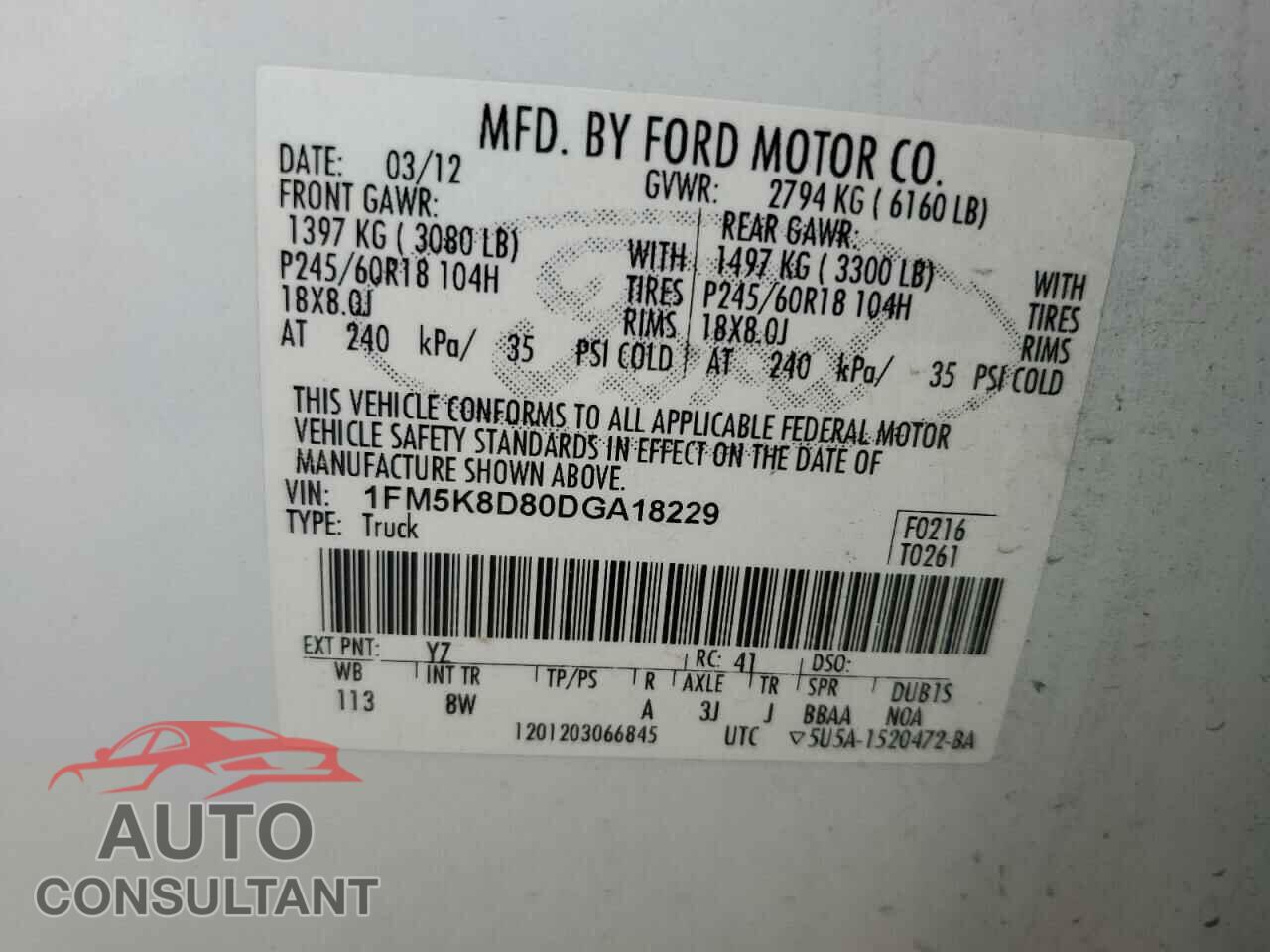 FORD EXPLORER 2013 - 1FM5K8D80DGA18229