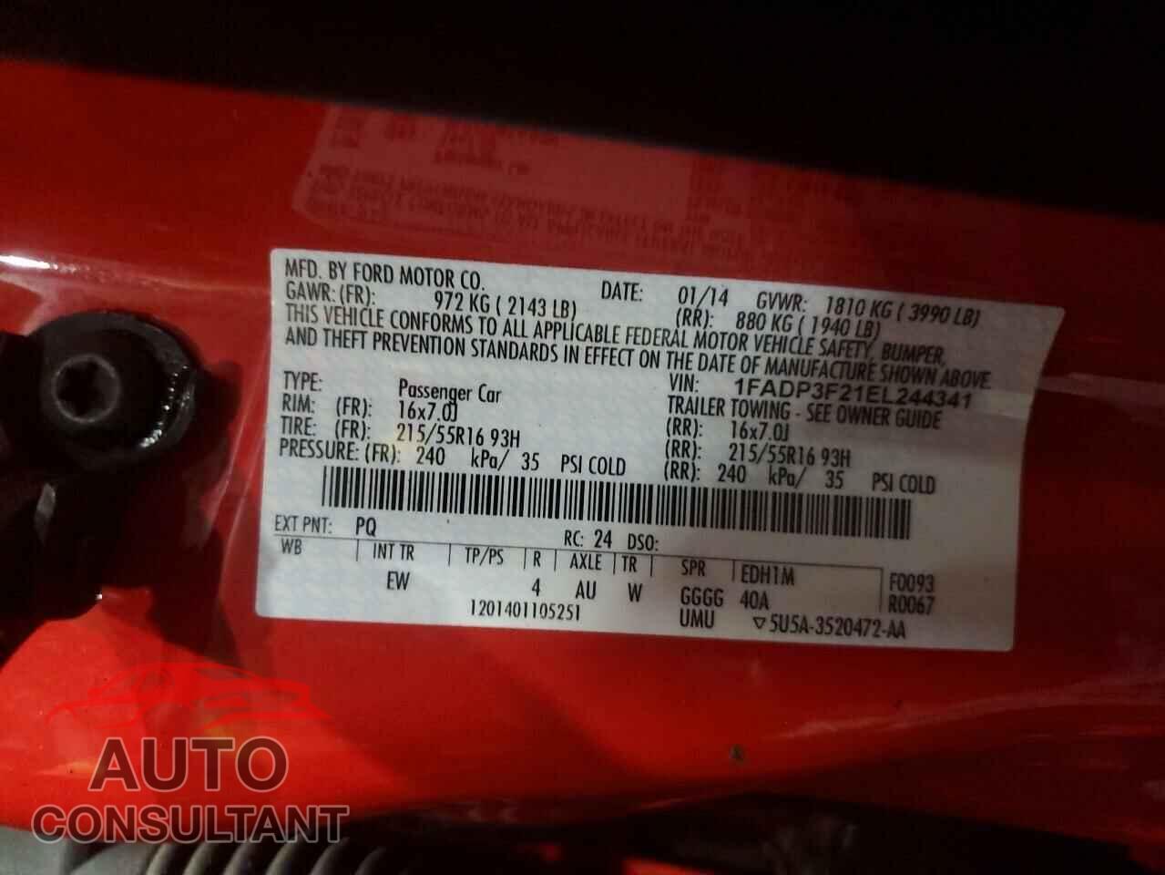 FORD FOCUS 2014 - 1FADP3F21EL244341