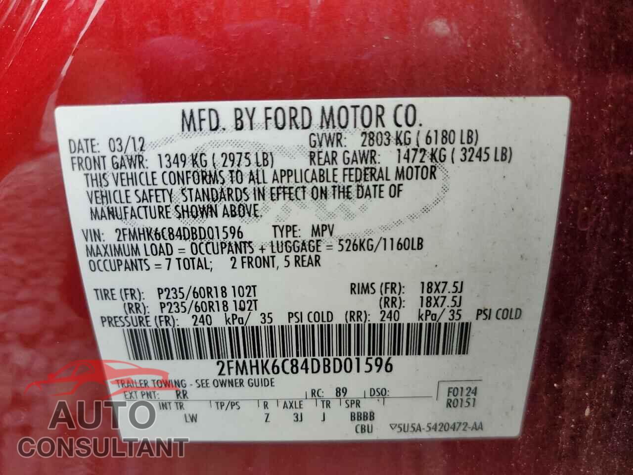FORD FLEX 2013 - 2FMHK6C84DBD01596