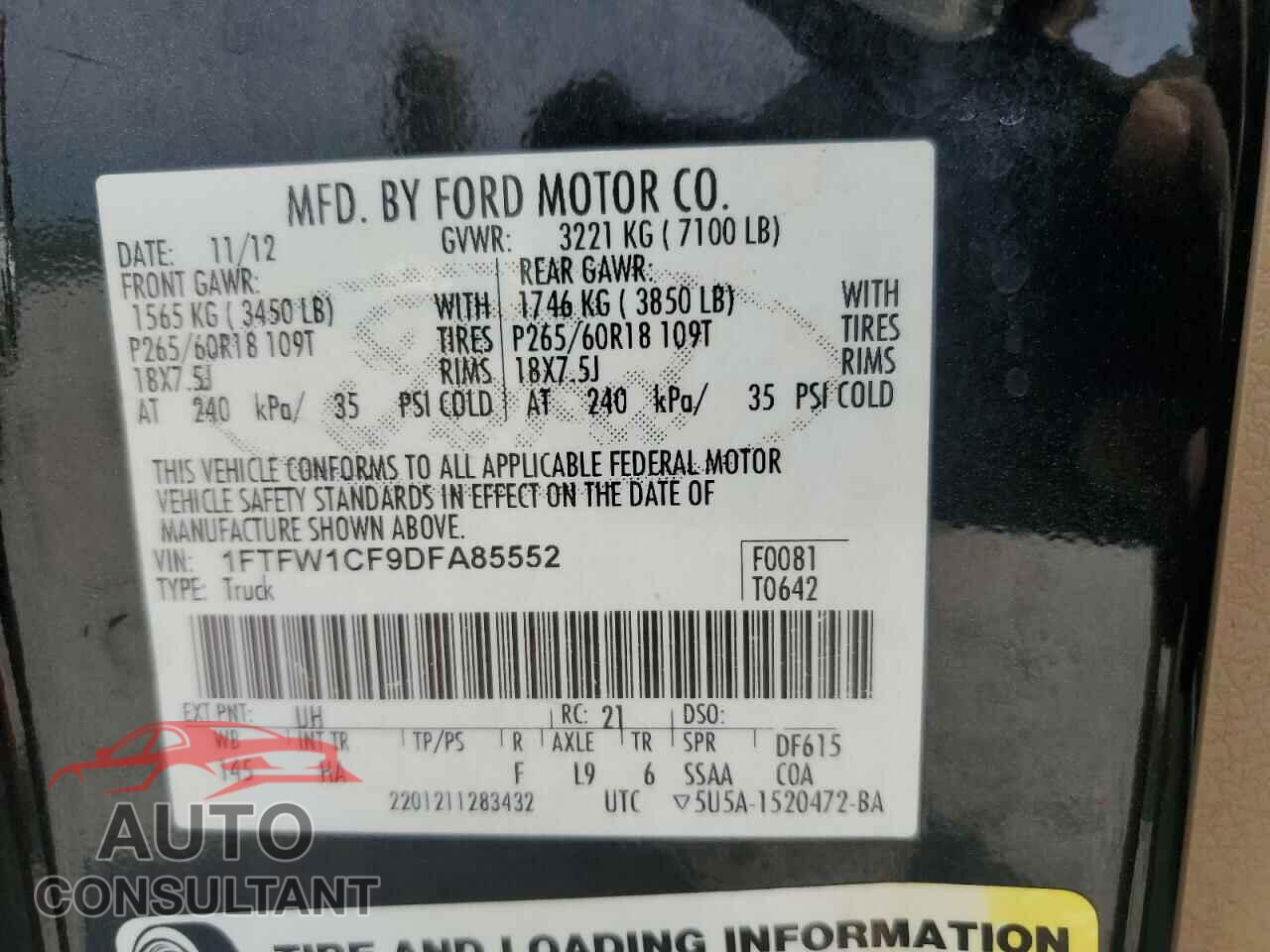 FORD F-150 2013 - 1FTFW1CF9DFA85552