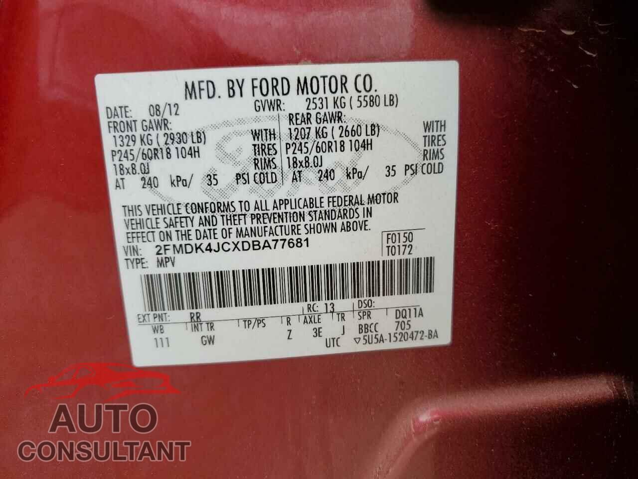FORD EDGE 2013 - 2FMDK4JCXDBA77681