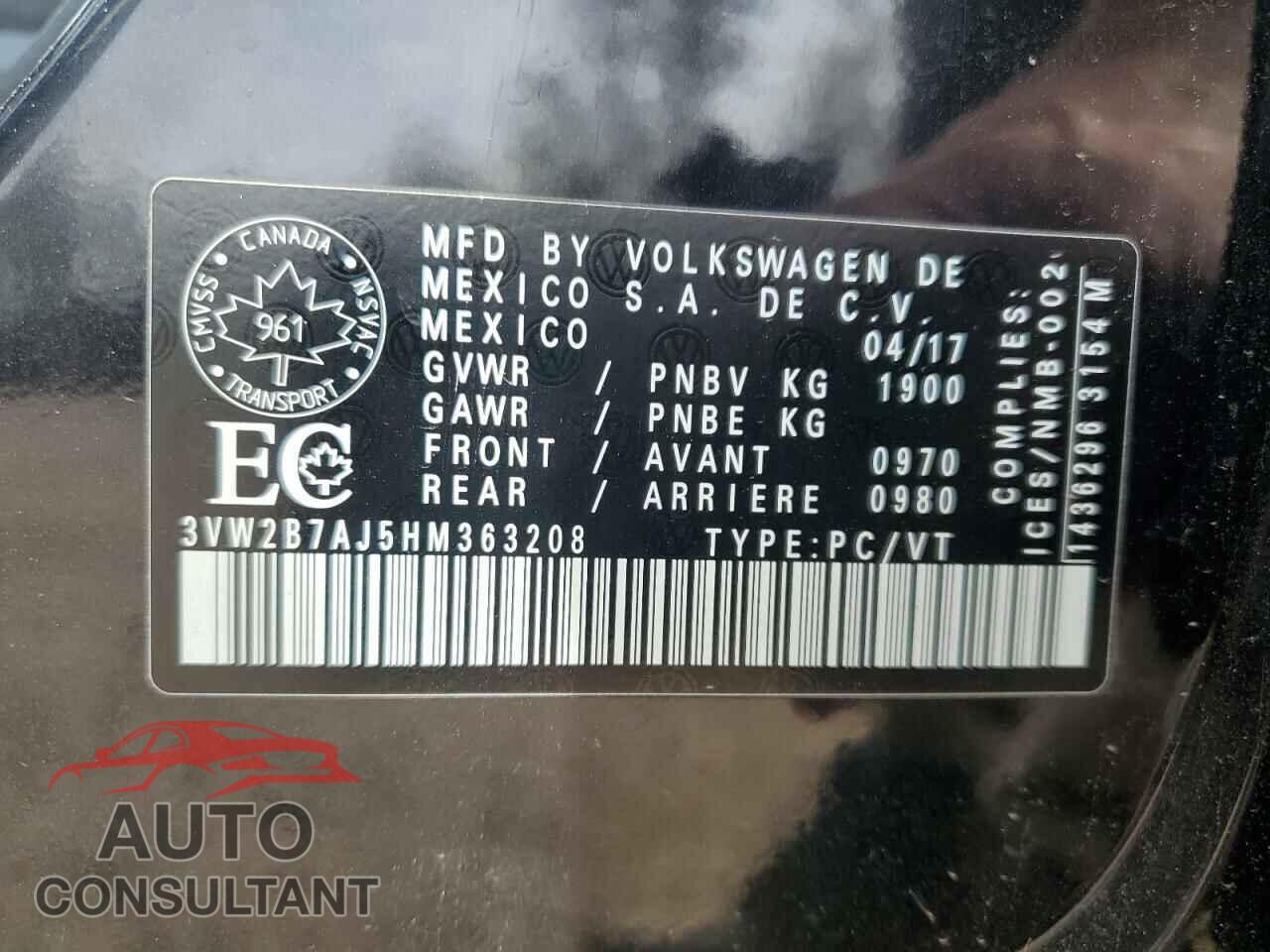 VOLKSWAGEN JETTA 2017 - 3VW2B7AJ5HM363208