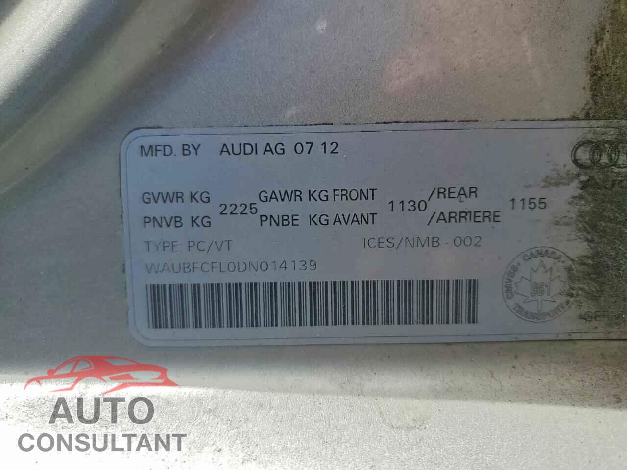 AUDI A4 2013 - WAUBFCFL0DN014139