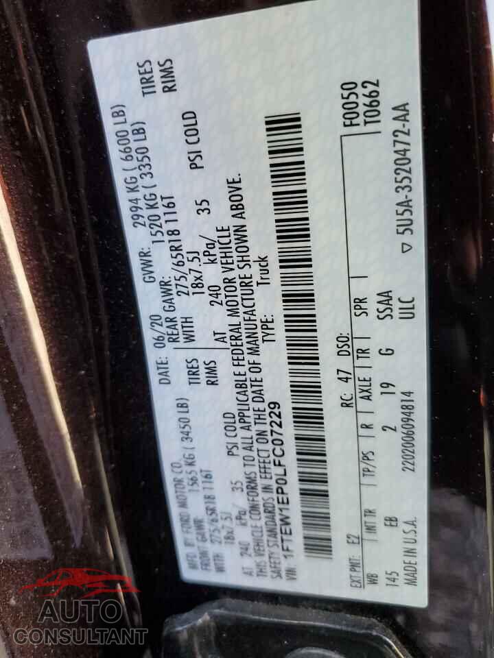 FORD F-150 2020 - 1FTEW1EP0LFC07229