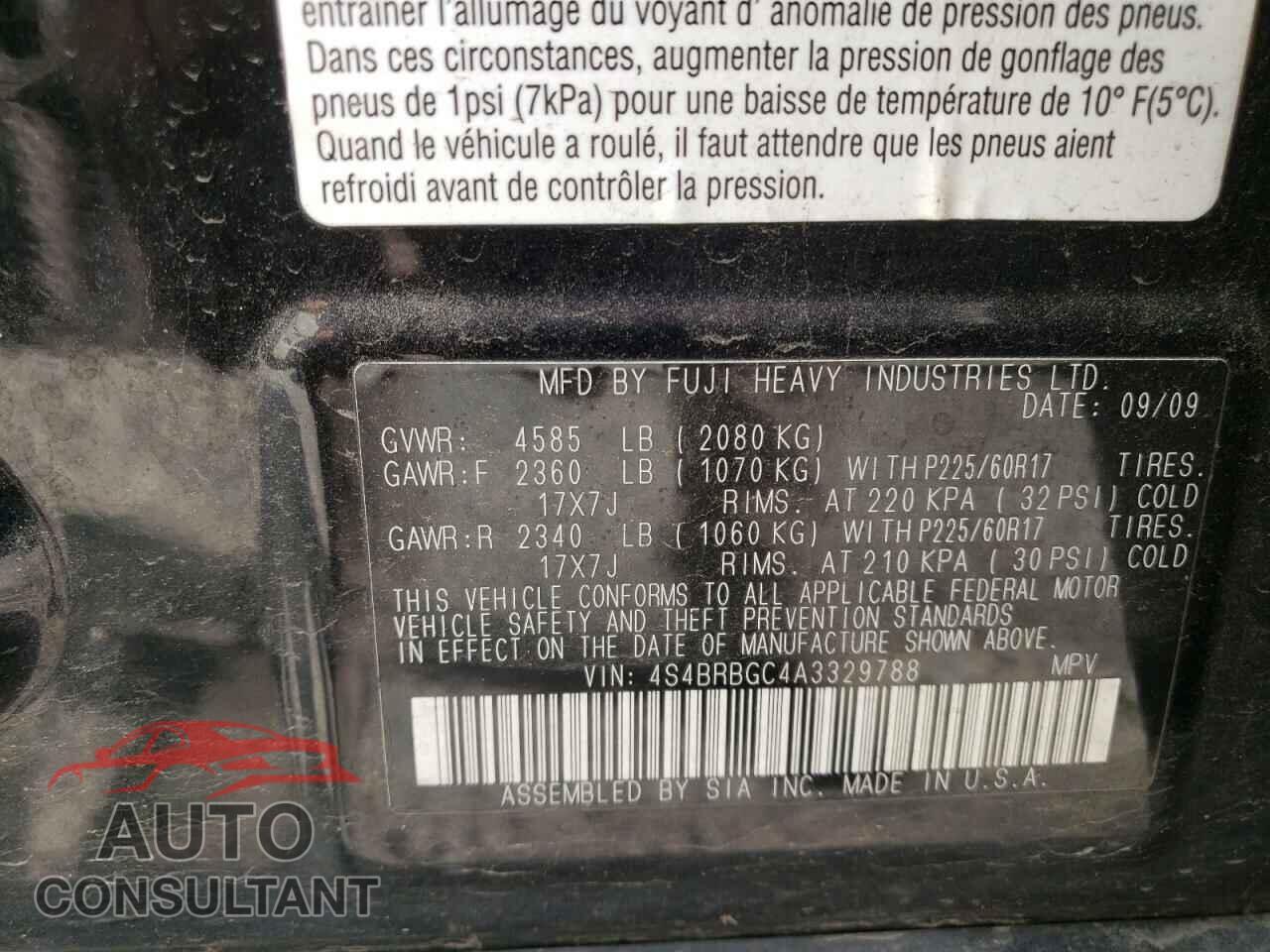 SUBARU OUTBACK 2010 - 4S4BRBGC4A3329788