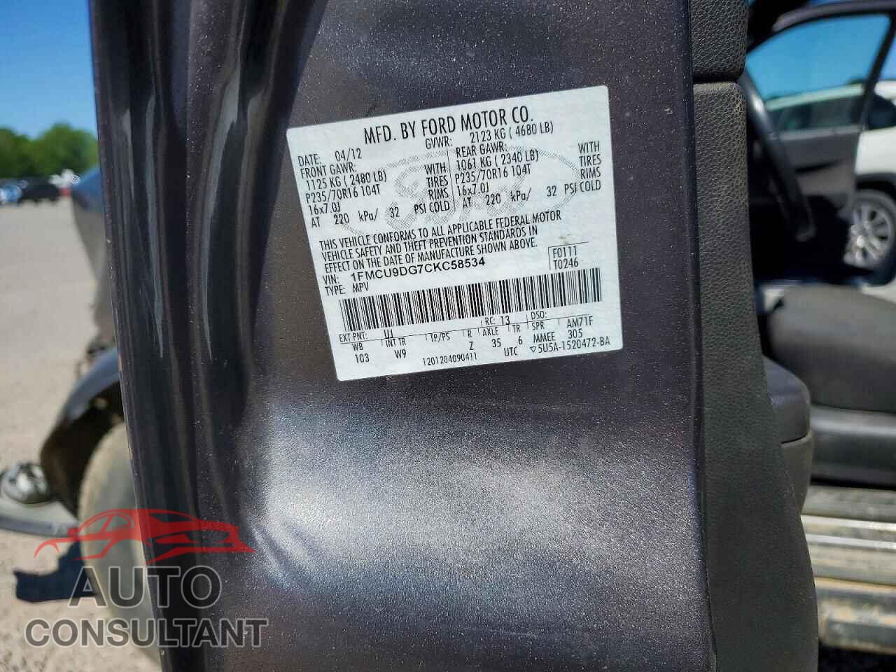 FORD ESCAPE 2012 - 1FMCU9DG7CKC58534