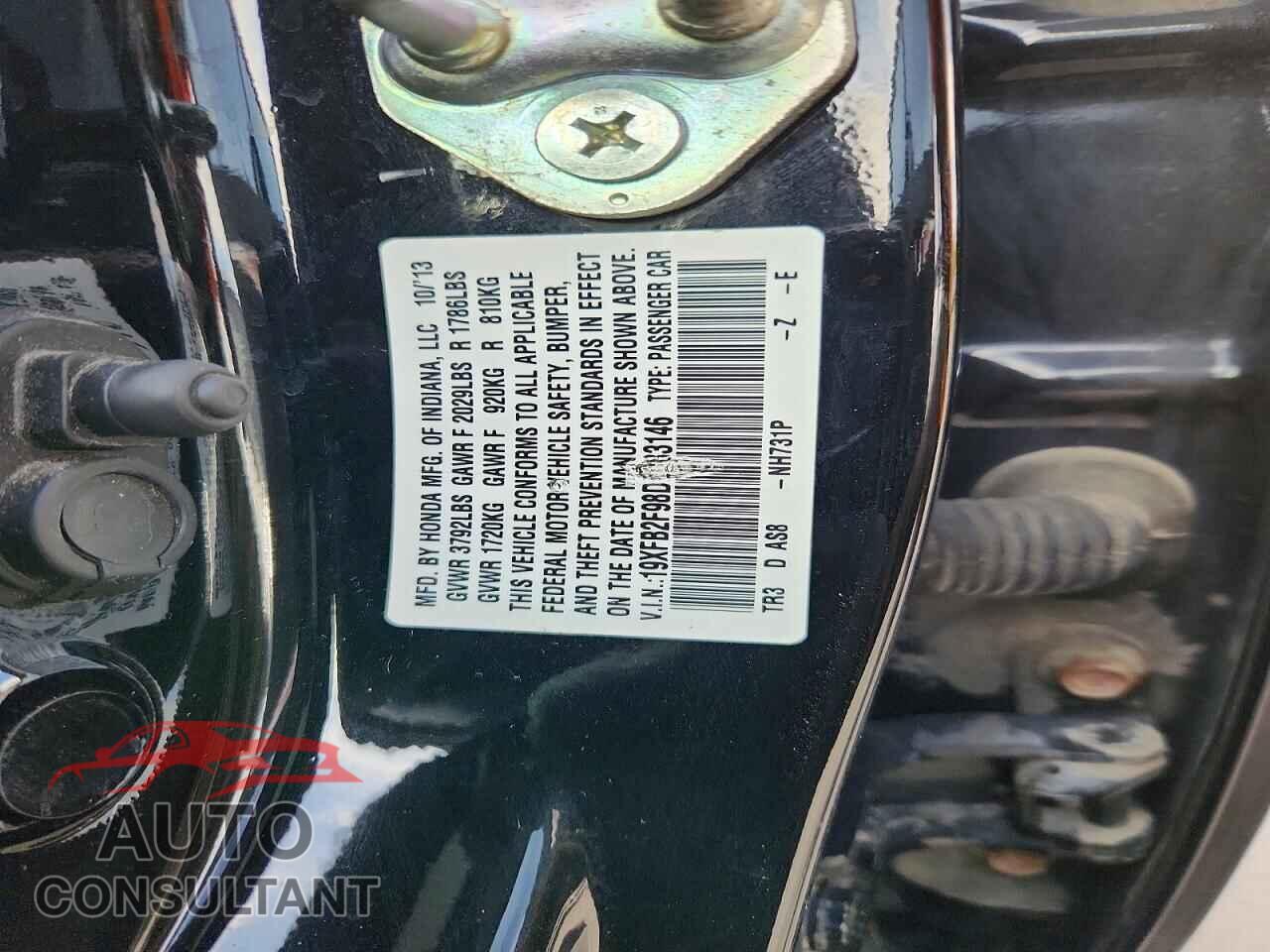 HONDA CIVIC 2013 - 19XFB2F98DE083146