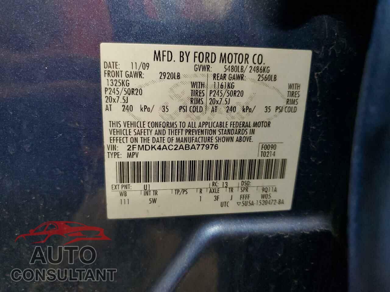 FORD EDGE 2010 - 2FMDK4AC2ABA77976