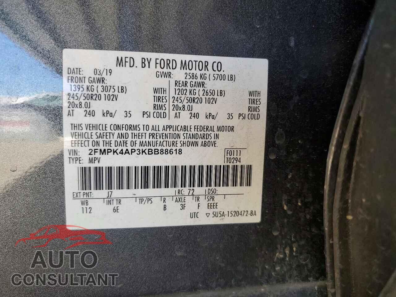 FORD EDGE 2019 - 2FMPK4AP3KBB88618