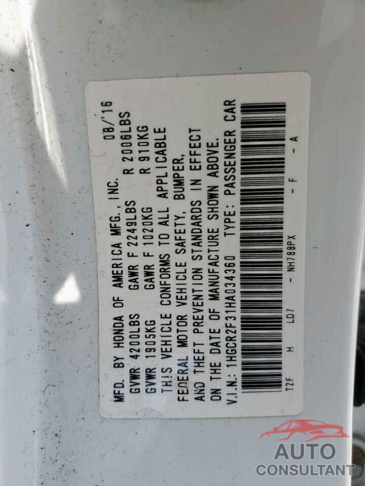 HONDA ACCORD 2017 - 1HGCR2F31HA034360